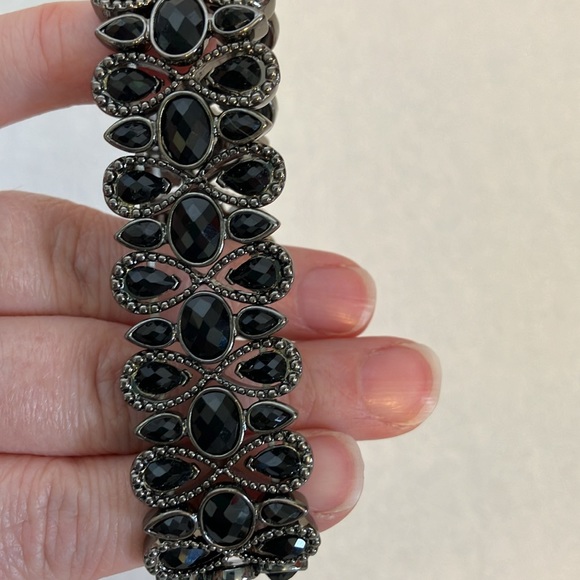 Vintage LC Necklace Black Teardrops w/Clear Rhinestones & Matching Bracelet - Picture 5 of 7